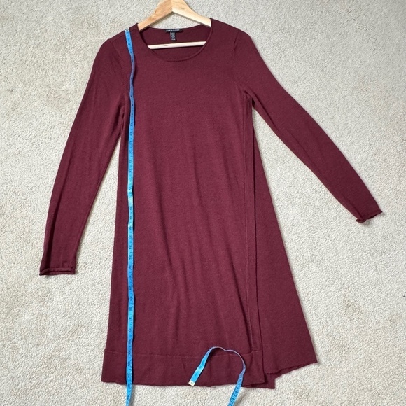 Eileen Fisher Sweater Dress Burgundy 100% Merino Wool Asymmetrical Long Sleeve - Picture 10 of 16